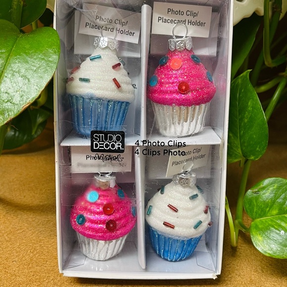 Cupcake Glass name place holder/photo/Ornament 4 Ct New - Picture 7 of 11